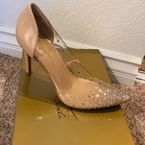 Never worn. Nude & clear rhinestone pointed heel. Height APPROXIMATELY 5 inch